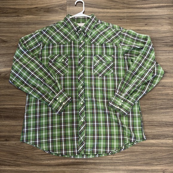 Wrangler Other - Vintage Wrangler Western Shirt Wrancher Plaid Green Pearl Snaps XL Mens